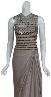 Reem Acra Platinum Beaded Silk Gown Dress $6425 4 New