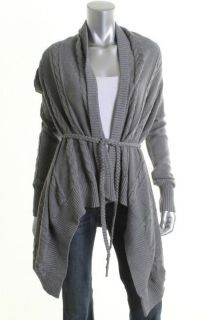 Autumn Cashmere New Gray Cable Knit Draped Braided Belt Cardigan 