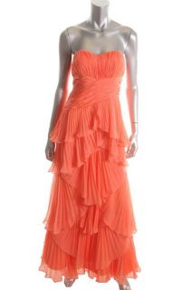   New Cora Orange Tiered Chiffon Accordian Pleat Formal Dress 10