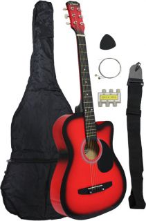 New Beginners Red Cutaway Acoustic Guitar Gigbag Strap Tuner Lesson 