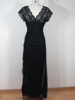 Betsy Adam Black Long Maxi Dress w Lace Top Sz 10 M Medium