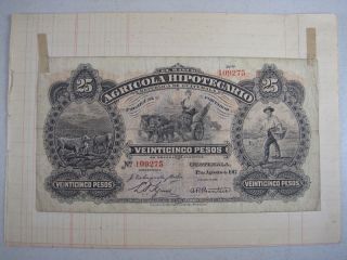 1917 El Banco Agricola Hipotecario Guatemala 25 Pesos Bank Note Bill 