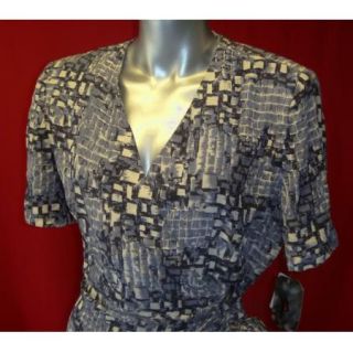 Adrianna Papell Silk Charcoal Gray Print Wrap Dress Size 14 L XL 
