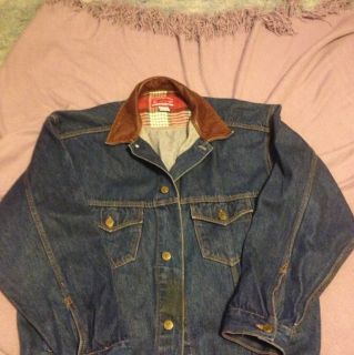 SIZE L CLASSIC DENIM JEAN JACKET Leather Collar From Marlboro Country 