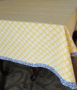 NEW Williams Sonoma Yellow blue Pantry Linen Tablecloth 70 Round