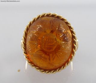 Carved Carnelian Agate 14k Gold Designer Ring