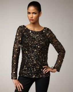 Adian Mattox Black Gold Sequin Long Sleeve Evening Top M $265