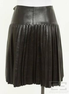 ALAIA Paris Black Leather Pleated Double Buckle Skirt Size Small