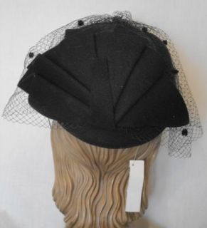NOS with Tags $55 Fab Vintage Adolfo II Black Wool Hat Veil Bollman Co 