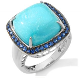 Heritage Gems White Cloud Turquoise and Sapphire Sterling Cushion Ring 