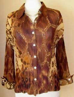 Alberto Makali animal leopard cheetah print shirt blouse pleated top 