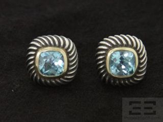   Sterling Silver 14k Gold Blue Topaz Albion Cable Stud Earrings