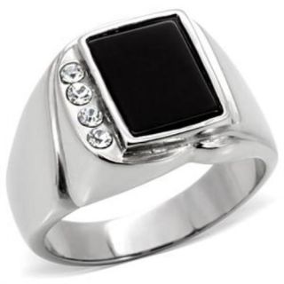 New Stainless Steel Mens Black Agate Ring Sizes 8 13