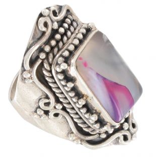 Large Huge Ethnic Sterling Silver Purple Agate Big Ring Size 9.5