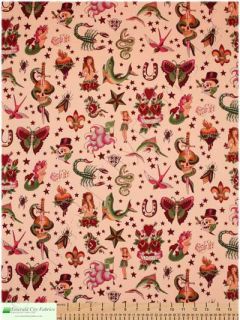 Alexander Henry Tattoo Pink Inked Cotton Quilt Fabric