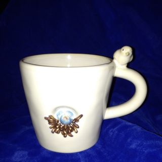 Pottery Barn Mother Bird with Nest Eggs Figural Coffee Tea Mug Cup BIG 