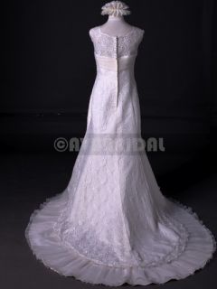 W739 Slim Aline Cap Sleeves Elegant Lace Vintage Wedding Dress Size 10 