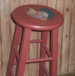 Rooster Chicken Wood Bar Stool Hand Painted Home Decor Stools