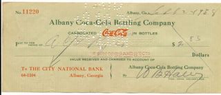 Coca Cola Coke 1938 Cancelled Check Albany Georgia GA