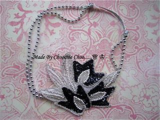 Black Silver White Pearl Sequin Double Row Layer Head Hair Band 