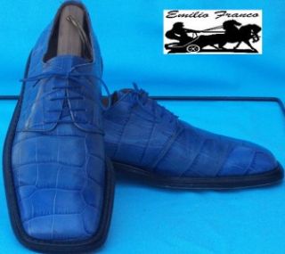 Emilio Franco Blue Alligator Pattern Leather Italian Oxford Shoes 8 M 