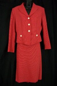 Alfred Nipon Petite Sz M Skirt Suit Red White Polka Dot Lined Wool 