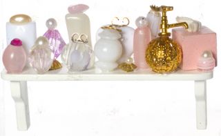 Dollhouse Miniature Vanity Cosmetics Perfume Shelf Pink