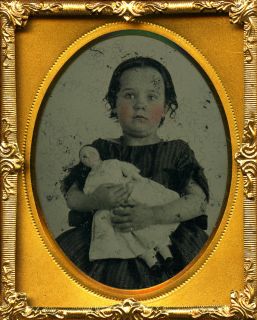 Cute Little Girl Holding Her China Doll Rosy Tinted Cheeks Ninth Plate 