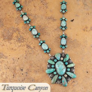 Navajo Native American Carico Lake Turquoise Necklace by Livingston 