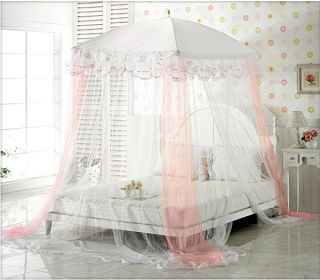 Mosquito Net Bed Canopy Pink Ribbon Princess Bedding Fits Twin Queen 