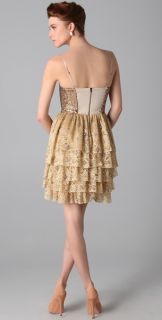 NWT $795 Alice + Olivia Lucille Beaded Bustier Tier Dress Gold Sequin 