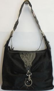 American West Sz M Santa FE Spirit Leather Hobo Handbag Black New 