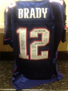 Tom Brady Signed Blue Patriots Authentic Jersey Mounted Memories COA 