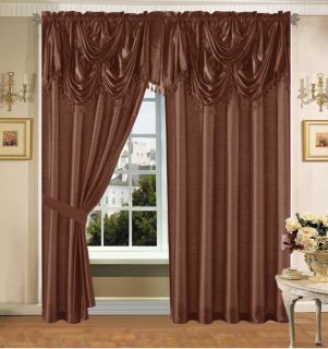   Brown Faux Silk Panel Valance Curtain Drapes Window Set New