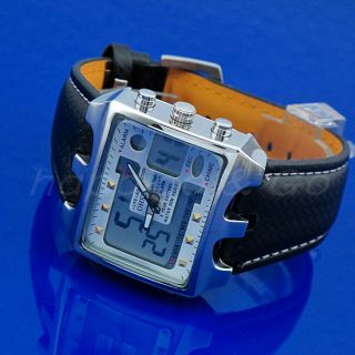 OHSEN Mens Alarm Clock Light Leather XL Sport Digital Analog 