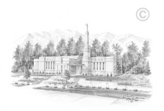LDS Anchorage Alaska Temple Chad Hawkins Temple Sketch 5x7 Print 