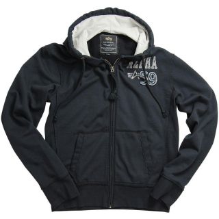 Alpha Industries Vintage Terry Hoodie Sweatshirt Jacket Black Gray s 