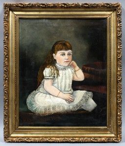 Original Antique American Folk Art Portrait of a Little Girl