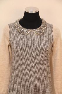 Crew Collection Jeweled Collar Sweater M Almond