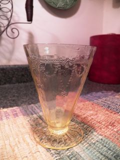    depression era yellow topaz Amber Glass stemware ice tea with swags