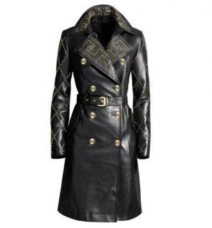 NWT US Size 10 Versace for H M Leather Long Coat Trench Coat Jacket 