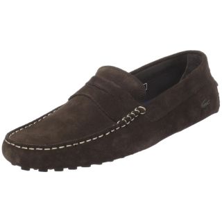 Lacoste Mens Concours Dark Brown Suede Slip on Casual Penny Loafers 