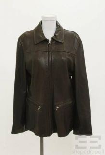 Andrew Marc Brown Leather Zip Front Jacket Size Large
