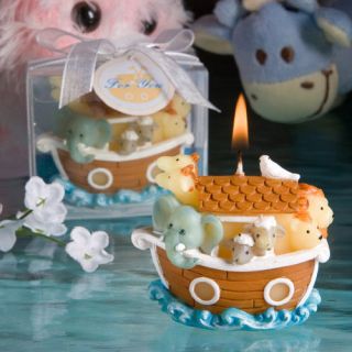 The party animals on these adorable Noah’s ark candle favors are 