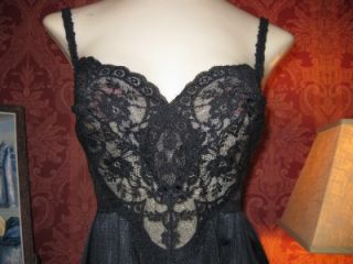 Vtg Olga RARE All Lace Bodice Nylon Nightgown Gown Negligee Lingerie 