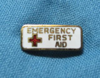   American Red Cross Emergency First Aid Enamel Goldtone Metal Lapel Pin