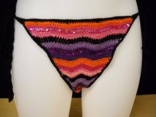 Anna Kosturova Stripe Crochet Sequin Bikini Set L