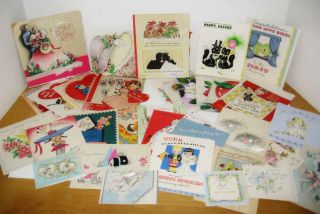 LOT OF 42 VINTAGE GREETING CARDS 1940s Used