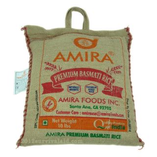 Amira Premium Basmati Rice Zippered Burlap Bag 10 Lbs