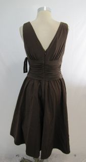 New Jessica Howard Brown Jersey/ Taffeta V Neck Ruched Waist A Line 